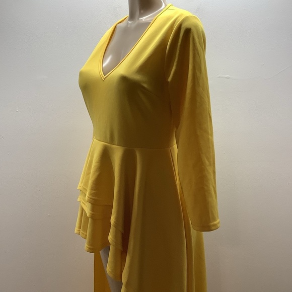 Shirt Dress Size Medium Yellow Ruched Blouse Asymmetrical Peplum Long Tunic Top - Picture 5 of 6